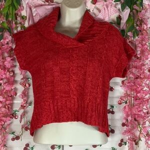 Y2K short sleeve cropped knitted sweater